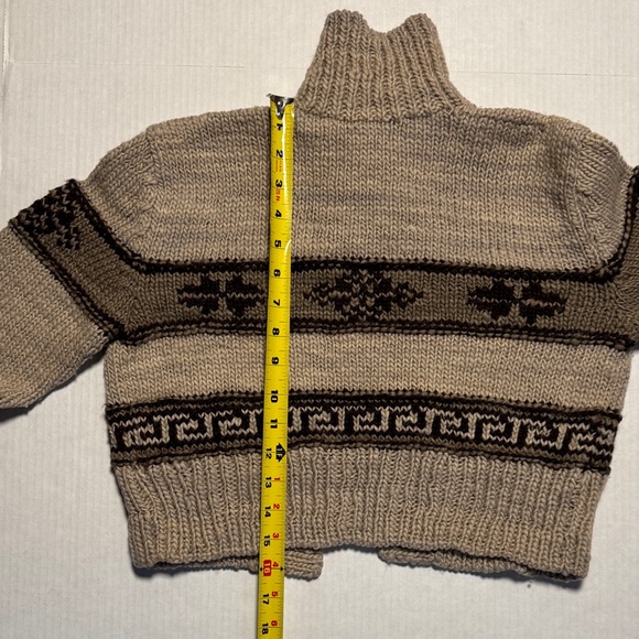 PERUVIAN CONNECTION Cropped Shawl Collar Sweater Beige Brown Aztec Pattern SM - Picture 9 of 10
